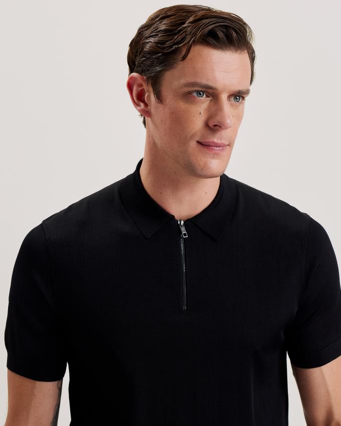 Polo Ted Baker Short Sleeve Rayon Zip Noir Homme | FVS-28146303